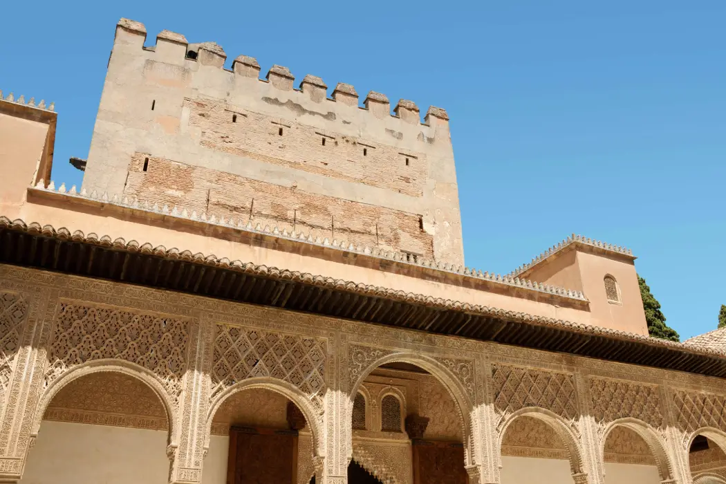 A close-up view of the Comares Tower of Alhambra
