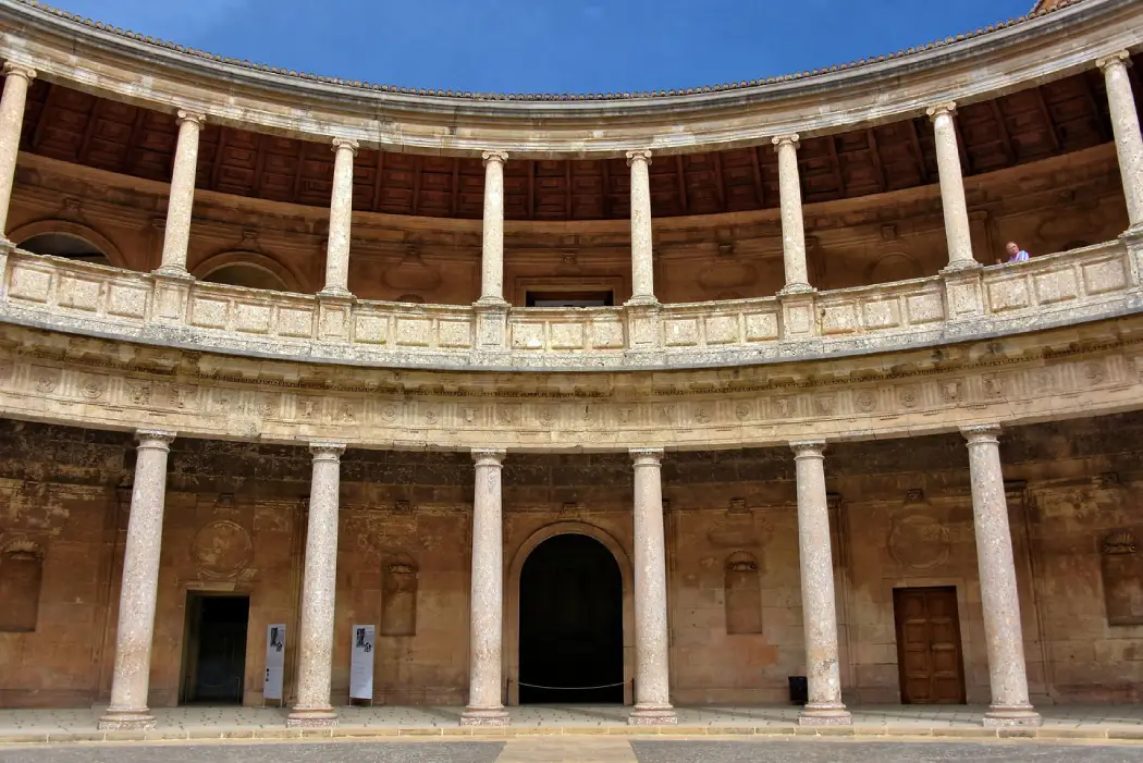 View of the inner circular columns of the Palace of Charles V