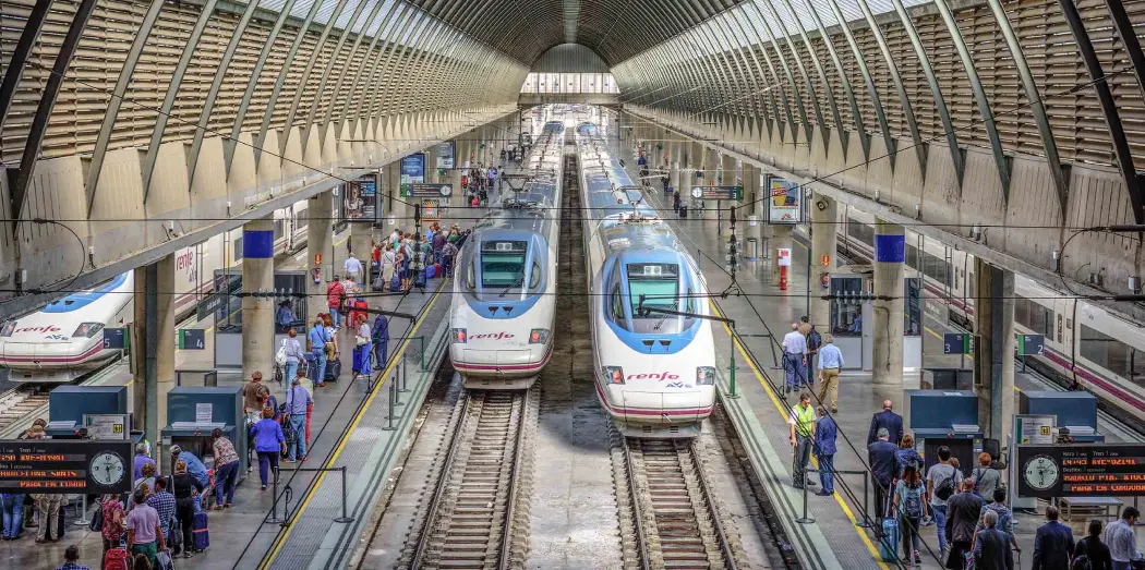 RENFE AVE high-speed trains arriving at Seville railway station