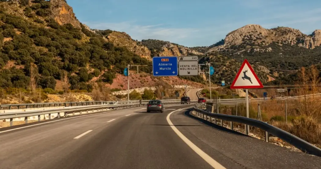 Traveling from Seville to Alhambra by car on the Andalusian road