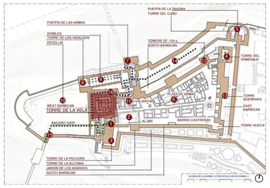 The layout map of the Alcazaba Fortress
