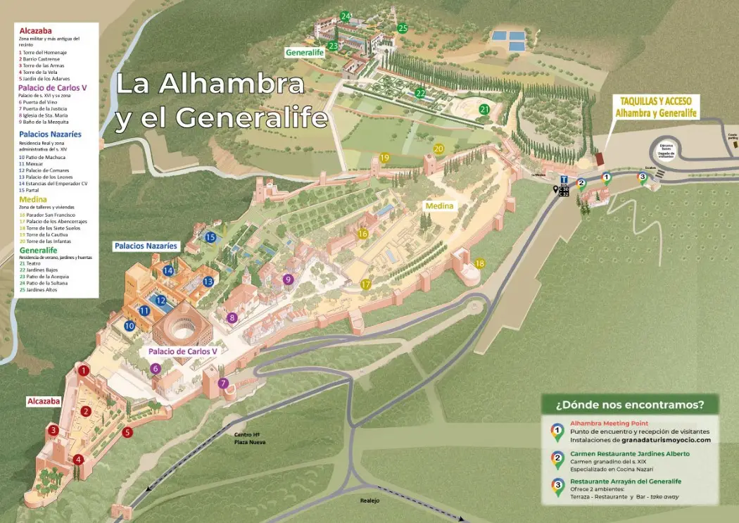 Detailed layout of the Alhambra sections
